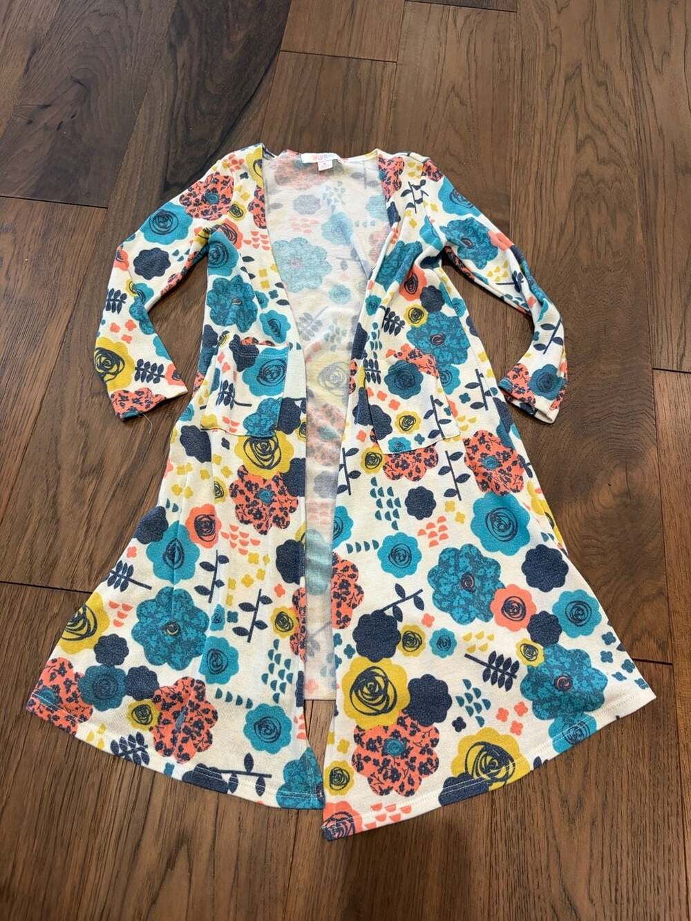 LuLaRoe Cardigan Girls Size 6 Floral Open Front Long Sleeve Pockets